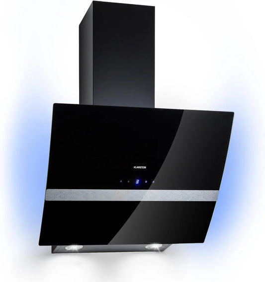 Klarstein Clara 60cm Angled Extractor Fan for Kitchens - Exhaust Hood w/Dishwasher Safe Aluminium Grease Filter, 509m³/h Airflow, RGB LED Light