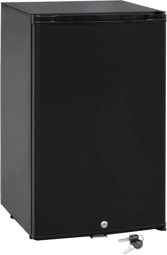 12 Volt RV Fridge With Lock and Key - 1.76 Cu. Ft. Small Silent Lockable Upright Mini Refrigerator for Semi Truck, Black