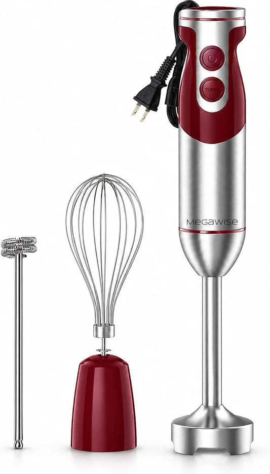 MEGAWISE 3-in-1 Immersion Blender - 400W, 12-Speed, Whisk & Milk Frother
