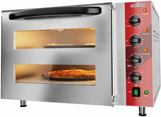 CROSSON Commercial Double Deck 18 Inch Countertop Electric Pizza Oven with 15mm Thick Pizza Stone - Indoor Pizza Bakery Oven for Commercial Use Only
