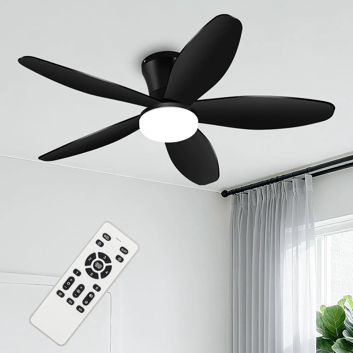 Ceiling Fans with Lights - 42 Inch Low Profile Flush Ceiling Fan with Light and Remote Control, Flush Mount, 6-Speed, 3CCT, Noiseless, Timer