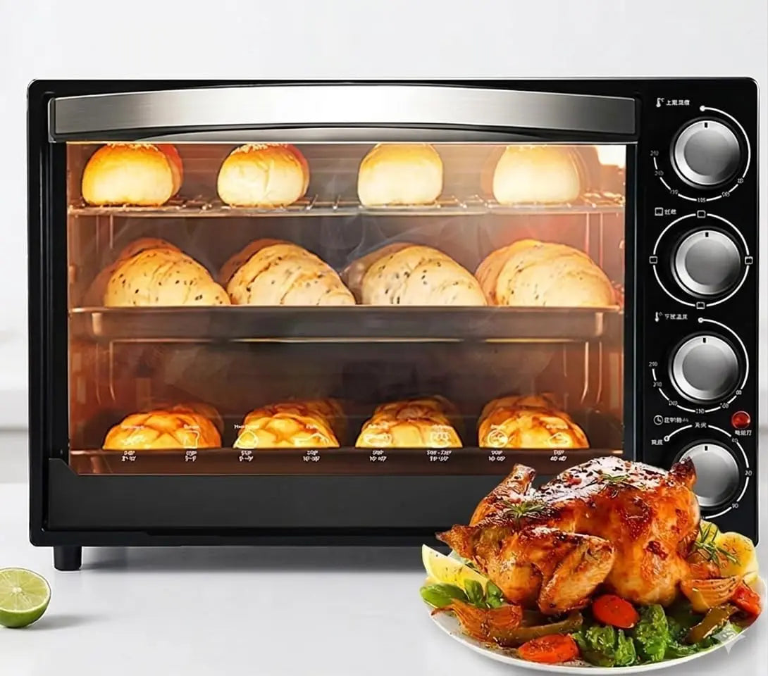 40L Electric Oven - Multi-Funct Convect Heater with Adjustable Thermostat 90-230℃, 60Min Timer & Crumb Tray for Baking Grilling Steaming