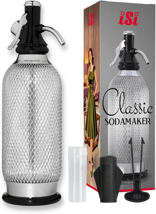 iSi North America Soda Siphon Classic Mesh Sodamaker for Making Carbonating Beverages - 1 Quart, Stainless Steel, Silver