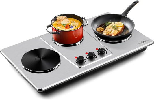 Cusimax Hot Plate - Countertop Triple Burner with 7″Cast Iron Cooktop, Electric Hot Plate for Cooking, 11 Level Temperature Setting