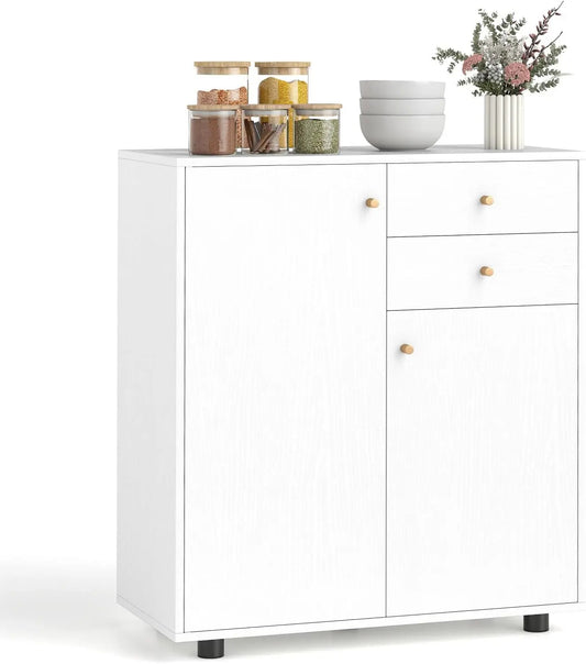 LOKO Kitchen Sideboard Buffet Cabinet with 2 Doors - 2 Large Drawers, White