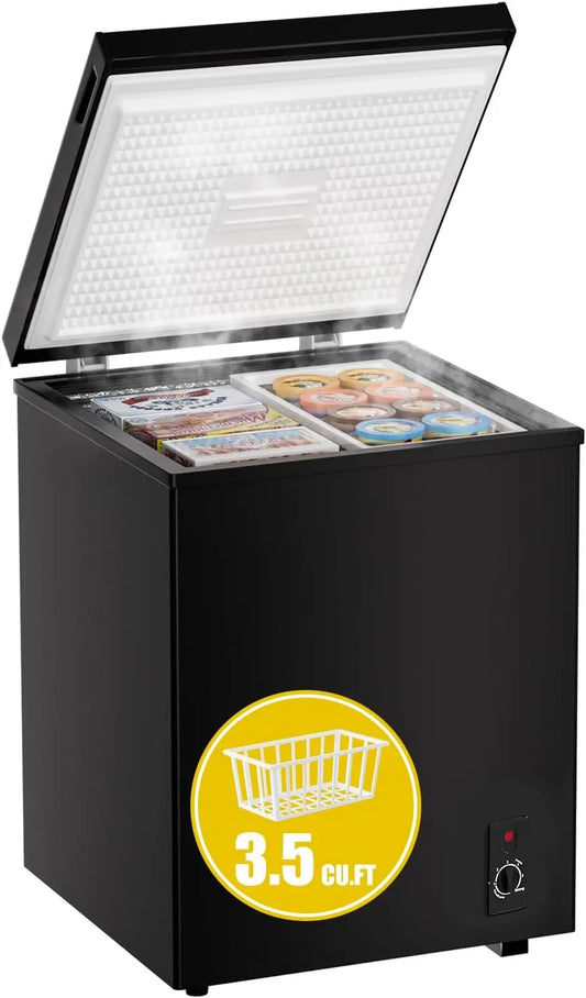 3.5 Cubic Feet Chest Freezer - Mini Deep Freezer w/Removable Basket, Black