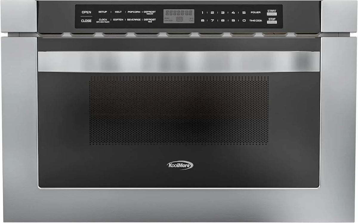 KoolMore 24 Inch Stainless-Steel Microwave Drawer with 1.2 Cu. Ft. Capacity - 1000W Power with 10 Custom Cooking Levels, Memory, and Timer Functions