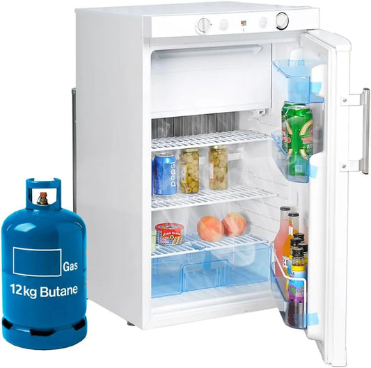 Smad 3.5 Cu. Ft. Propane Refrigerator 3 Way Gas/110V/12V Refrigerator - Freezer for RV Camper with Electric/Gas Thermostat and Flame Indicator, White