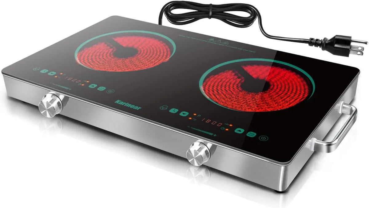 Karinear 2 Burner Electric Cooktop 110V - Portable Electric Stove with Handle