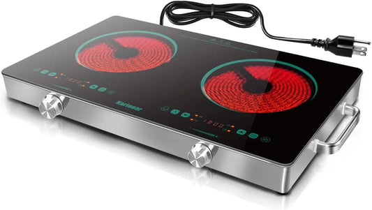 Karinear 2 Burner Electric Cooktop 110V - Portable Electric Stove with Handle