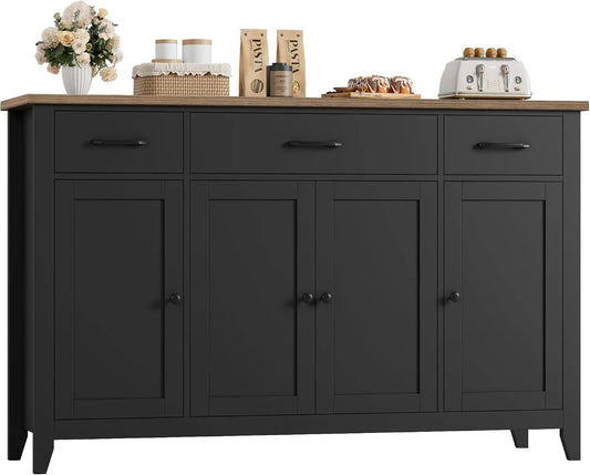 HORSTORS 55 Inch W Buffet Cabinet with Storage - Kitchen Storage Cabinet, Black