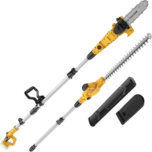 2-in-1 Cordless 8 Inch Pole Saw & 19 Inch Pole Hedge Trimmer for Dewalt 20V Battery