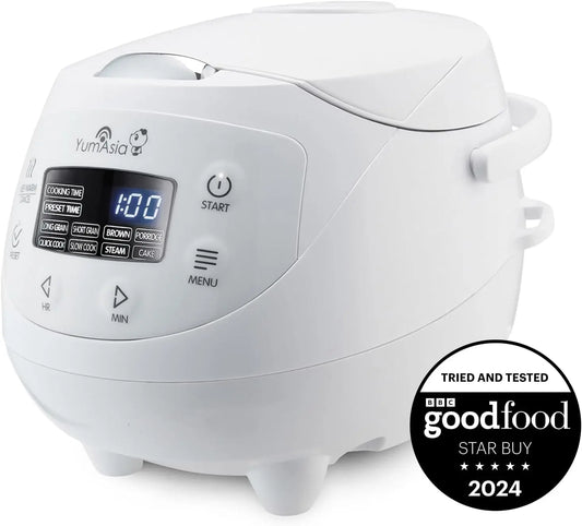 Yum Asia Panda Mini Rice Cooker With Ninja Ceramic Bowl and Advanced Fuzzy Logic - 3.5 cup, 0.63 litre, 4 Rice Cooking Functions, Digital LED display