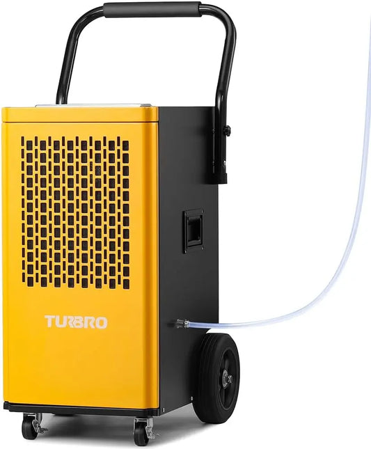 TURBRO 165 Pint Commercial Dehumidifier with Pump - Drain Hose, Industrial Dehumidifier for Large Spaces up to 7, 500 Sq. Ft., Rolling Wheels