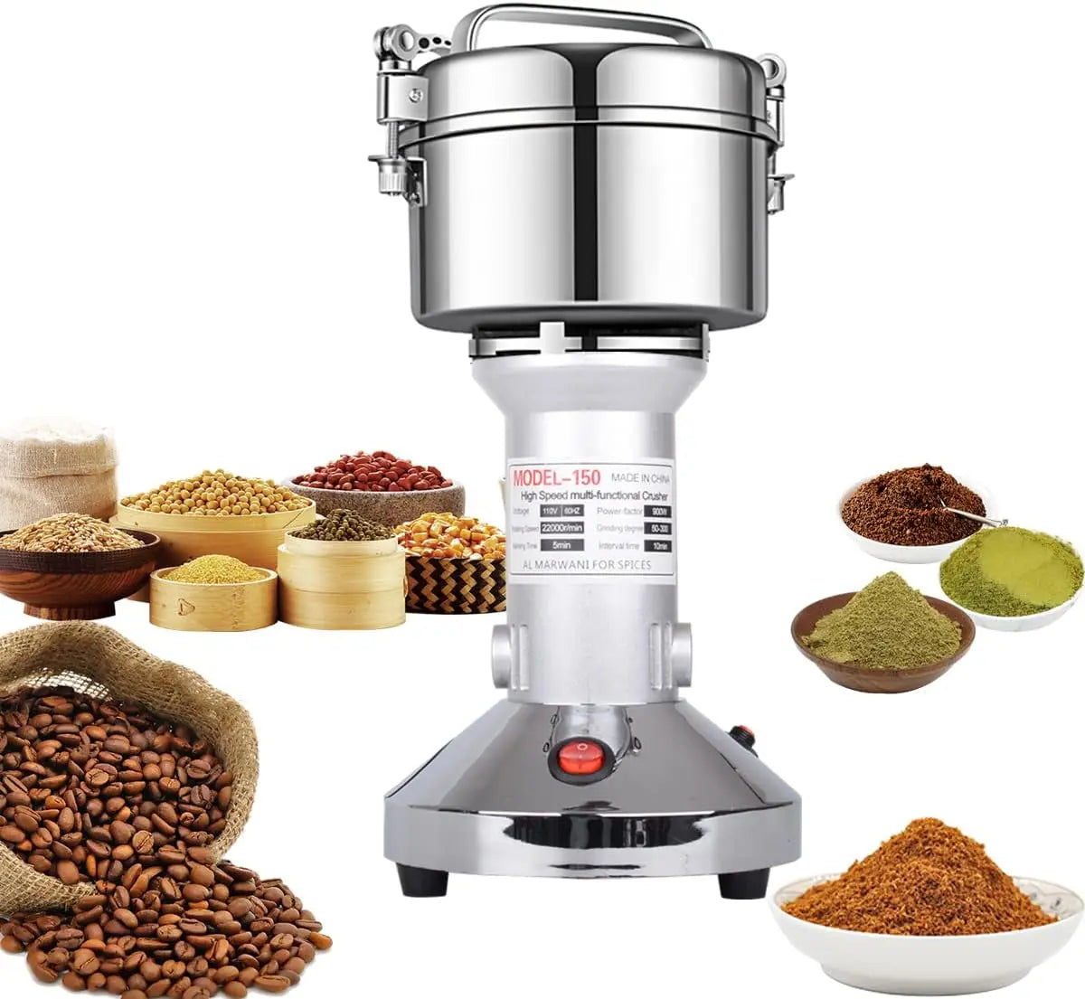 Grain Mill 150g High Speed Food Electric Stainless Steel Grinder Mill Seeds Flour Nut Pill Wheat Corn Herbs Spices & Seasonings Grinder Dry Grain