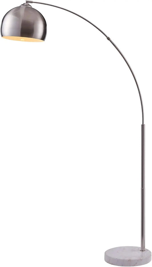 Teamson Home Arquer 68.1 Inch Arc Floor Lamp for Living Rooms - Home Offices, Dining Rooms, Bedrooms with Faux White Marble Base and Nickel Bell Shade