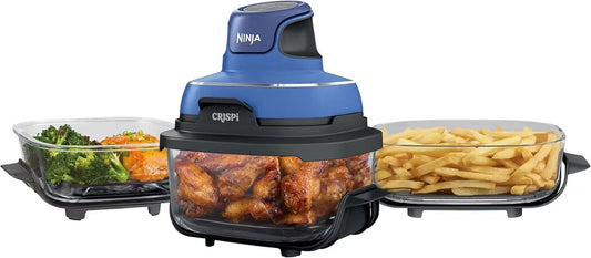 Ninja Crispi 5-in-1 Portable Glass Air Fryer Cooking System - 1500W, 6-Cup, 4-Quart & 2.5-Quart TempWare Containers With Lids, Microwave, Blue