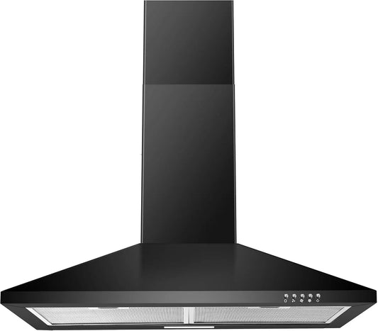 SNDOAS Black Range Hood - Wall Mount Range Hood 30 Inch, Stainless Steel Kitchen Hood with Ducted/Ductless Convertible, Stove Vent Hood, LED Light