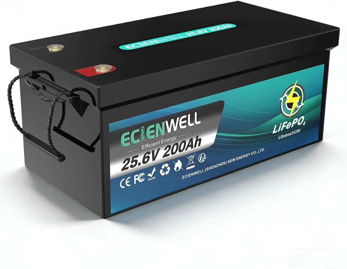 24V - 25.6V, 200Ah LiFePO4 Lithium Battery, 5120Wh Deep Cycle Lithium Battery, Built-in 200A BMS, 15000+ Cycles, IP65 Waterproof, for Trolling Motor