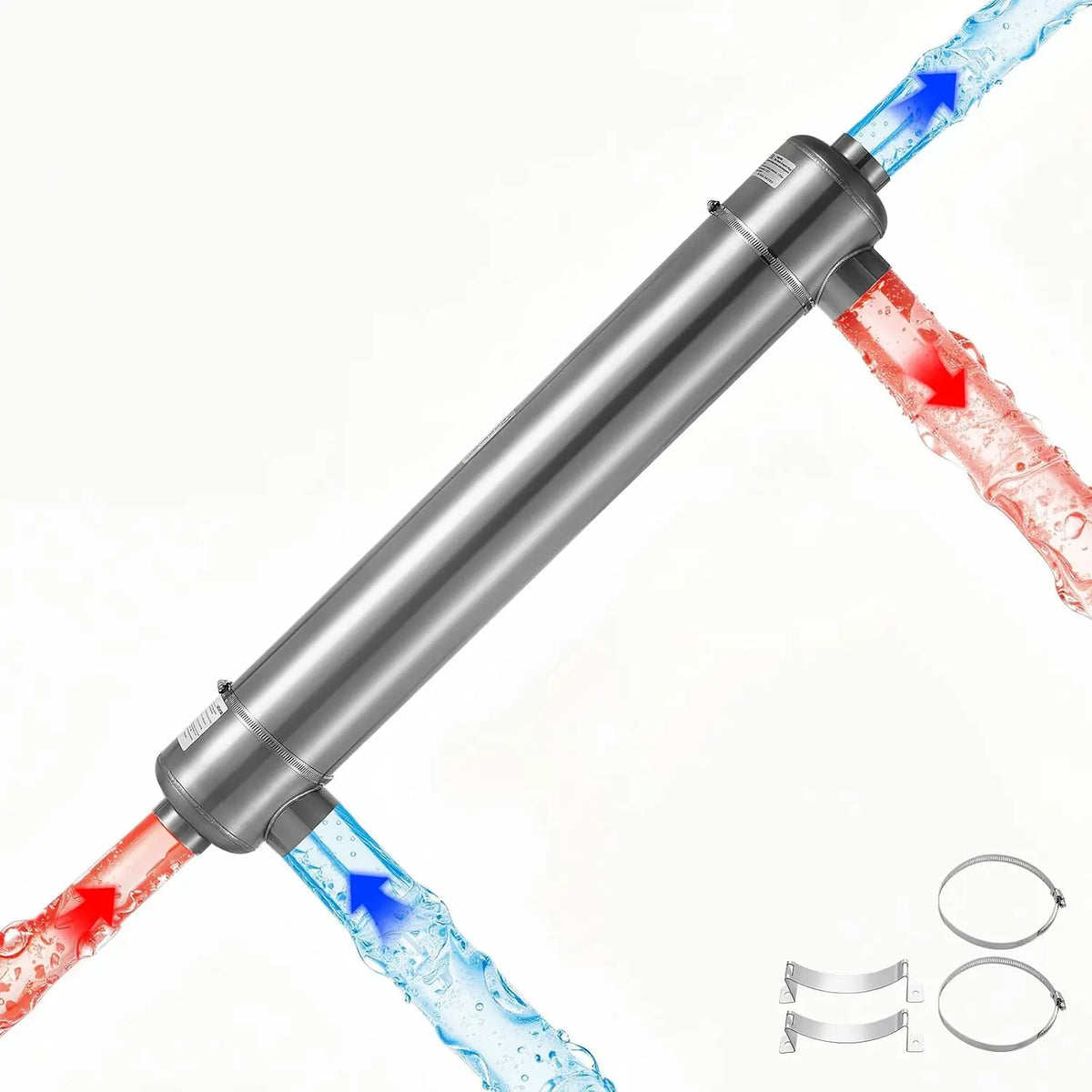 VEVOR Pool Heat Exchanger - 600K BTU Swimming Pool Heater Exchanger, 316L Stainless Steel Construction, Hot Tub, Indoor/Outdoor, Silver
