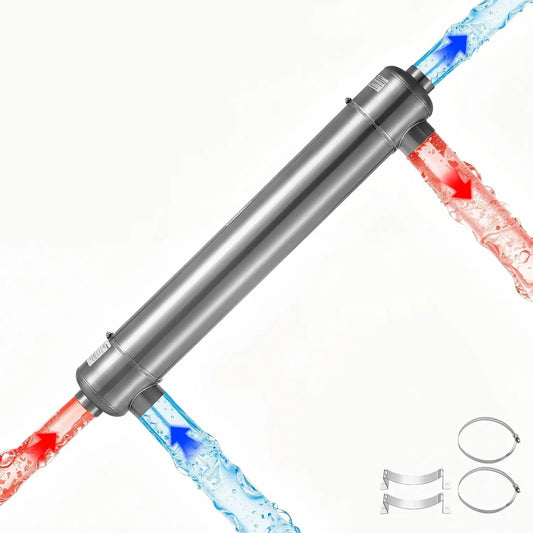 VEVOR Pool Heat Exchanger - 600K BTU Swimming Pool Heater Exchanger, 316L Stainless Steel Construction, Hot Tub, Indoor/Outdoor, Silver