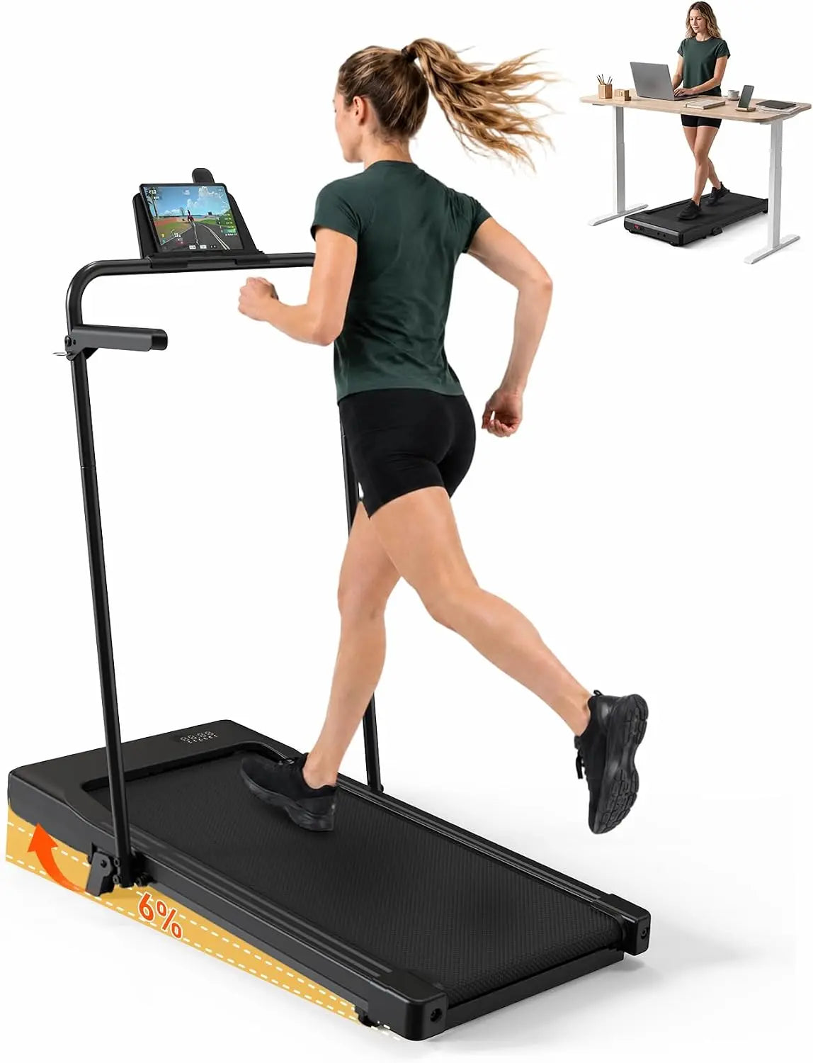 Superun Walking Pad with 6% Incline - 3 in 1 Portable Treadmill for Home