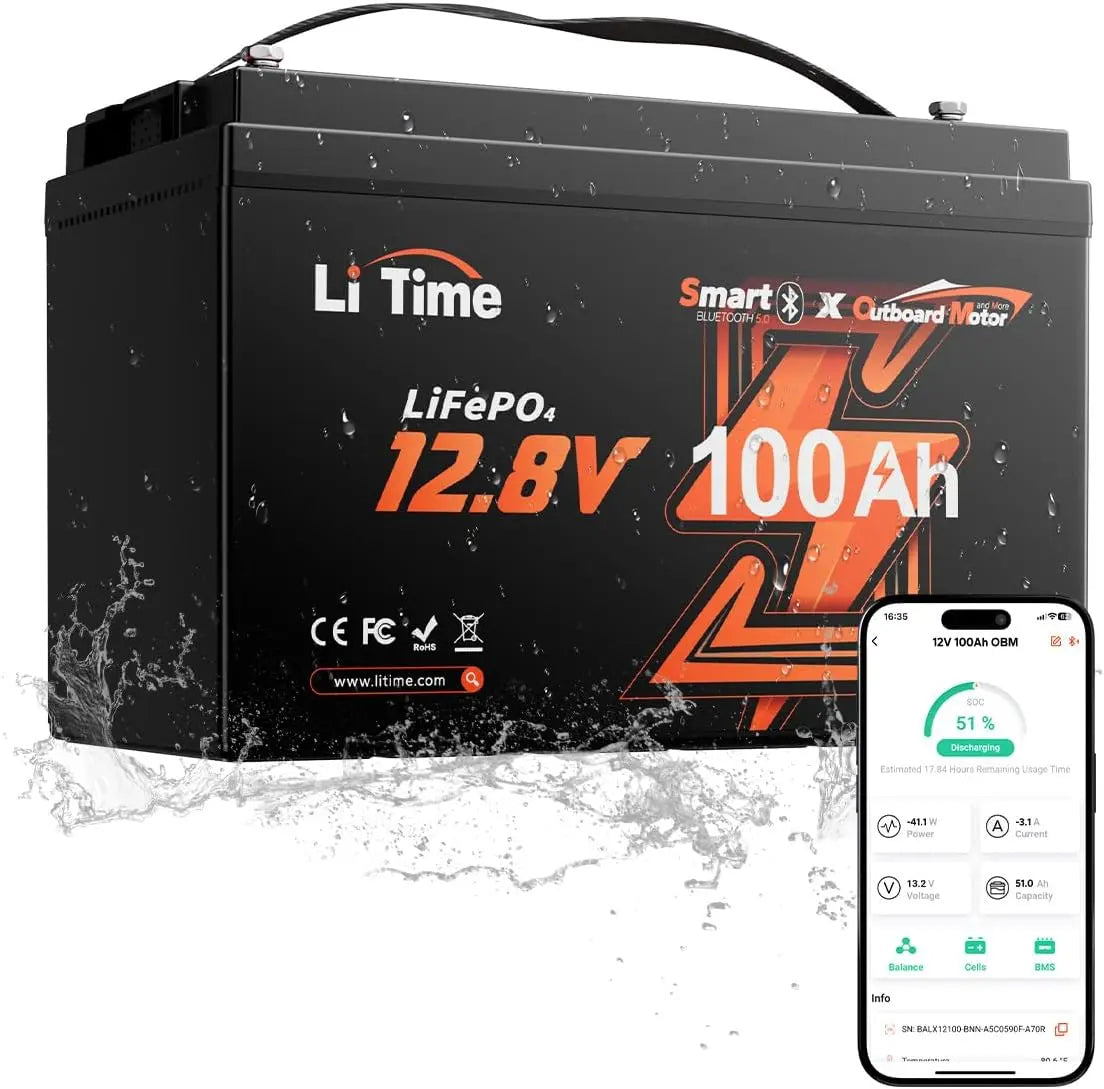 Litime 12V 100Ah LiFePO4 Marine Battery for Electric Outboard Motors - Boat
