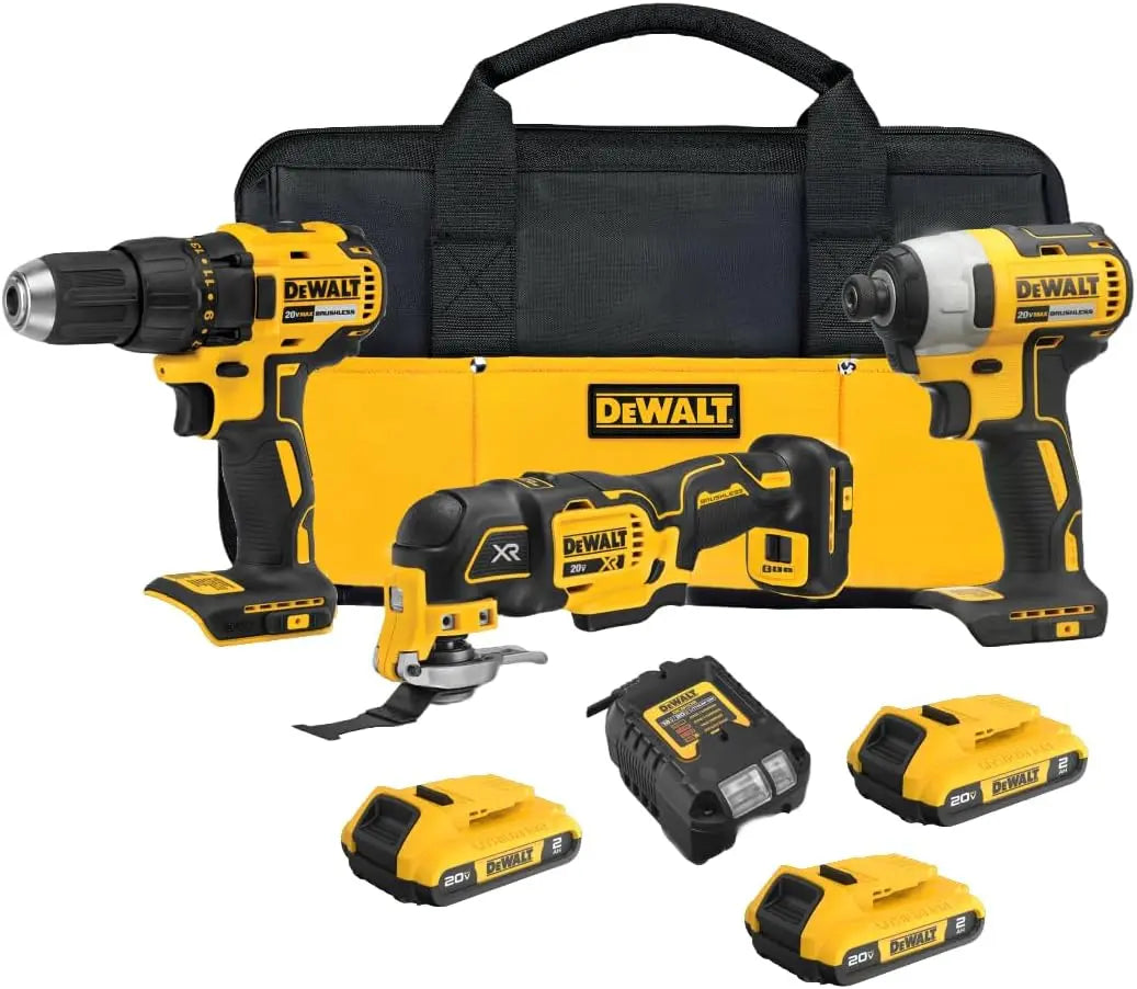 DEWALT 20V Max 3-Tool Brushless Power Tool Set - Includes 1/2 Cordless Drill, 1/4 Impact Driver, Oscillating Tool, 3 Batteries and a Charger, DCK360D3