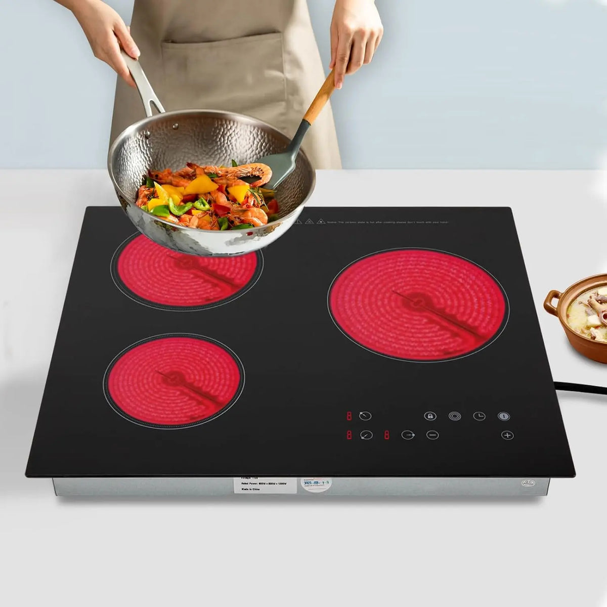 3 Burners Electric Cooktop with 9 Heating Levels - Ceramic Cooktop w/Timer