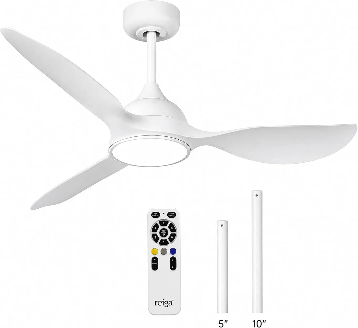 reiga 52 Inch White Modern Ceiling Fans with Lights Remote Control - Quiet Reversible DC Motor, 3 Blade High Flow for Living Room Bedroom Farmhouse