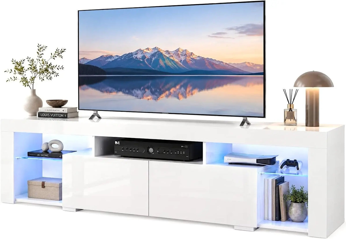 WLIVE 63 Inch TV Stand for 55/65/70 Inch TVs - Modern Entertainment Center with 20 LED Lights & 2 Large Storage Drawers, Media Console Table, Bedroom