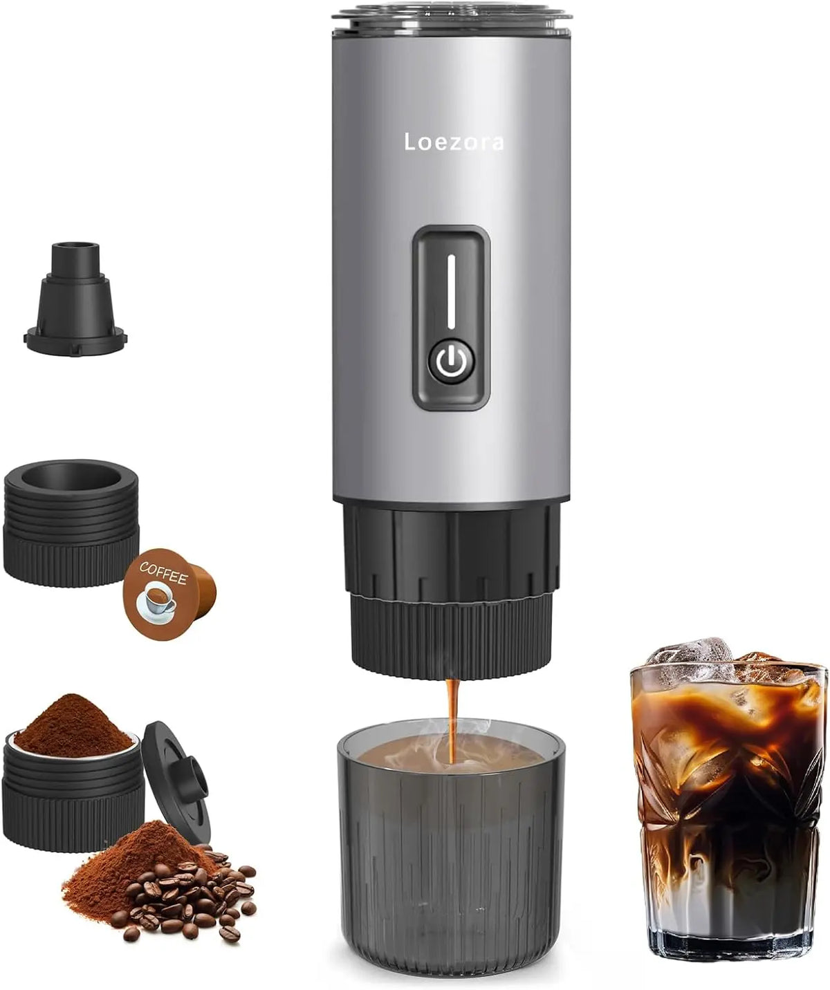 Portable Espresso Machine - Stainless Steel, Self-Heating, Silver