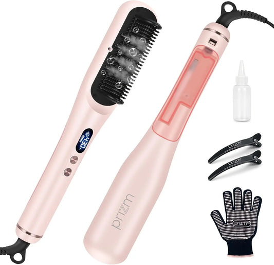 Prizm Pro Steam Hair Straightener Brush - Ionic Straightener Brush for Women