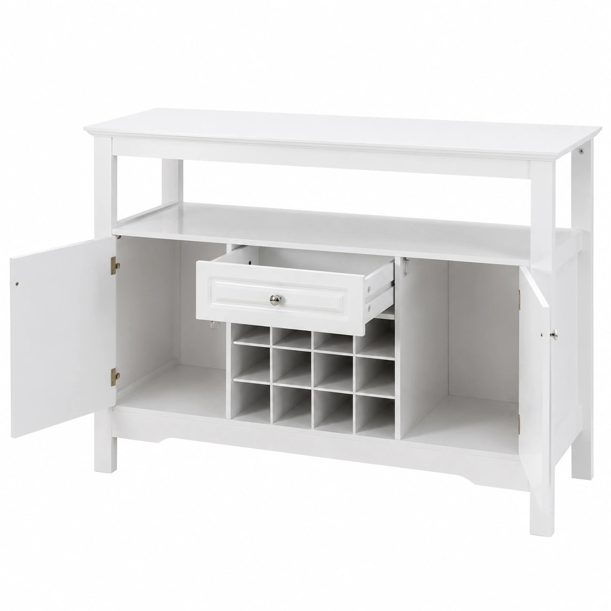Credenza Moderna in Legno con Vano Bottiglie e Cassetto, Colore Bianco