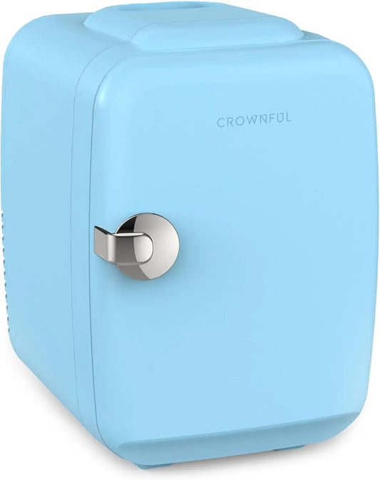 CROWNFUL Mini Fridge - 4 Liter/6 Can Portable Cooler and Warmer Personal Fridge for Skin Care, Cosmetics, Food, Office, Car, Dorm, ETL Listed, Blue