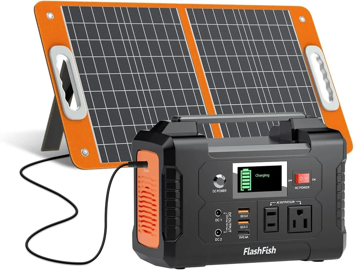 Solar Generator With Solar Panel Included - FF Flashfish 151Wh Portable Power Station+60W Solar Panel, DC/USB-A/USB-C Output