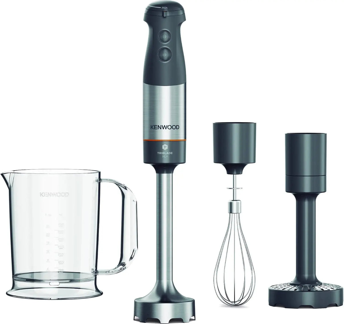 Kenwood Triblade XL+ Hand Blender Removable Steel Bar Equipped with Whisk - Chopper and Measuring Cup with 0.75 L Handle, Power 1000 Watt, Gray