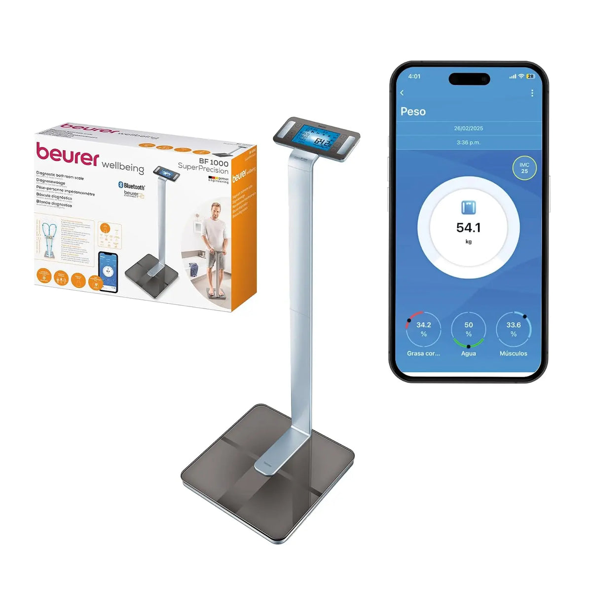 Beurer BF1000 Super Precision Body Composition Analysis Scale with Free Health Management App - Cross Measurement for Analysis of Isolated Body Areas