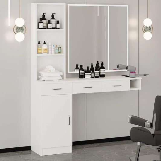 4ever2buy White Salon Stations for Hair Stylist - Wall Mount Barber Station
