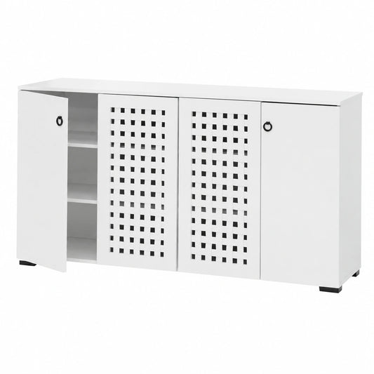Credenza Moderna con Ante e Scomparti, Design Rattan, Bianco