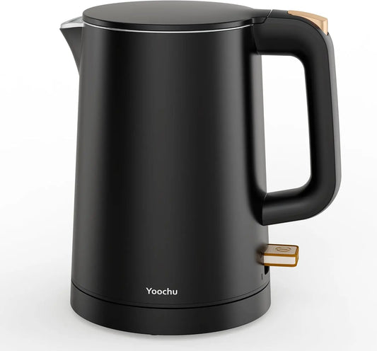 Small Electric Kettle - 0.8L Water Boiler & Heater, 1000W Hot Tea Pot, Double Wall Stainless Steel Cool Touch, BPA-Free, Black