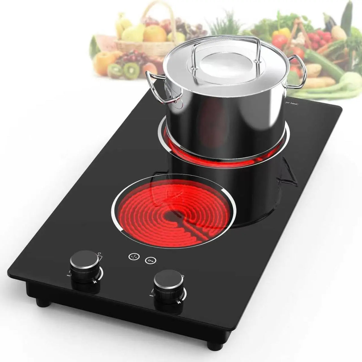 GIHETKUT Electric Cooktop - 110V 2100W Electric Stove Top with Knob Control, 10 Power Levels, Kids Lock & Timer, Hot Surface Indicator