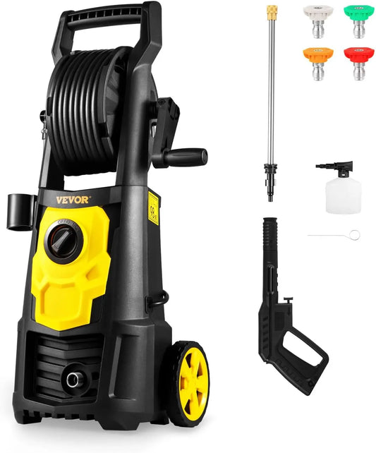 VEVOR Electric Pressure Washer - 2000 PSI 1.76 GPM, Portable Cleaner with 30ft Hose Reel, Foam Cannon & 5 Nozzles for Cars, Patios, Fences, ETL Listed