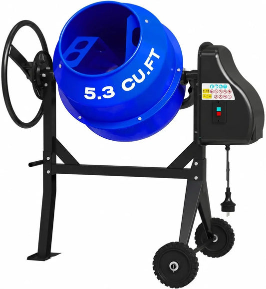5.3 Cu. Ft. Portable Concrete Mixer - 1 HP, 750W, Cement Mixer