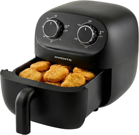 OVENTE - 2 Qt Compact Air Fryer for 1 - 2 People, 900W Power, Black FAM18900B