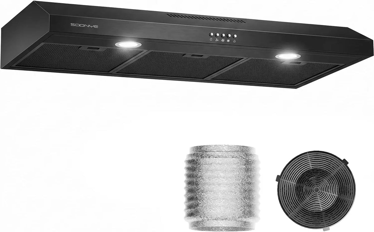 Under Cabinet Range Hood 36 Inch 250 CFM Matte Black - With LED Lights