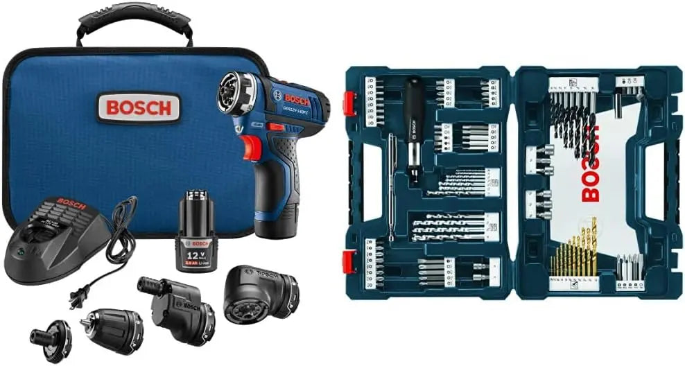 Bosch GSR12V-140FCB22 Cordless Electric Screwdriver - 12V Kit - 5-In-1 Multi-Head Power Drill Set and 91-Piece Drilling and Driving Mixed Set MS4091
