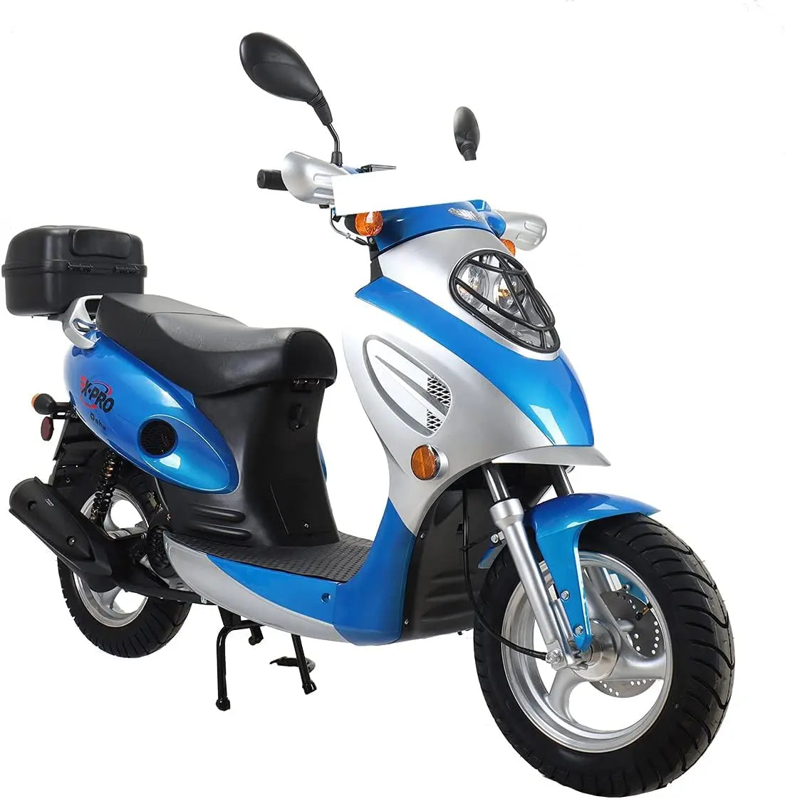 X-PRO 50 Moped with 10 Inch Aluminum Wheels - Rear Trunk! Electric/Kick Start!, Blue