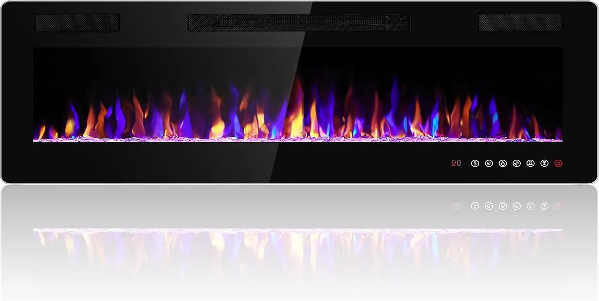 Electactic 50 Inch Electric Fireplace Insert Ultra-Thin - Recessed & Wall-Mounted Fireplace Heater with Thermostat, Adjustable Flame, Remote Control