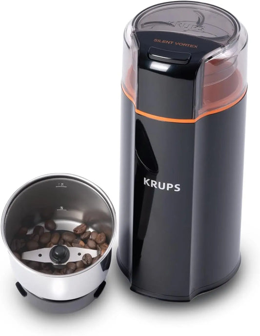 KRUPS Silent Vortex Electric Coffee Grinder: 3 oz Capacity - 5x Quieter, 175W Motor for Coffee Beans, Spices & Herbs, Removable Dishwasher-Safe Bowl